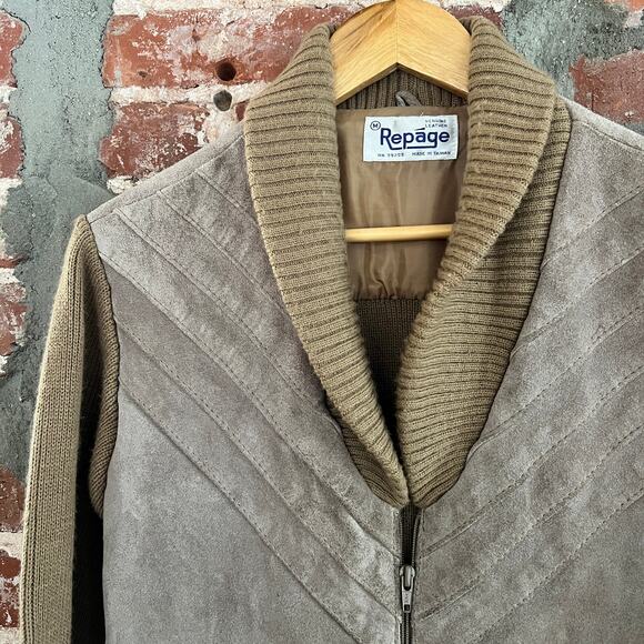 VTG Repage Men's Camel Suede Zip Up Shawl Collar Sweater Jacket M 20x25 - Picture 1 of 6